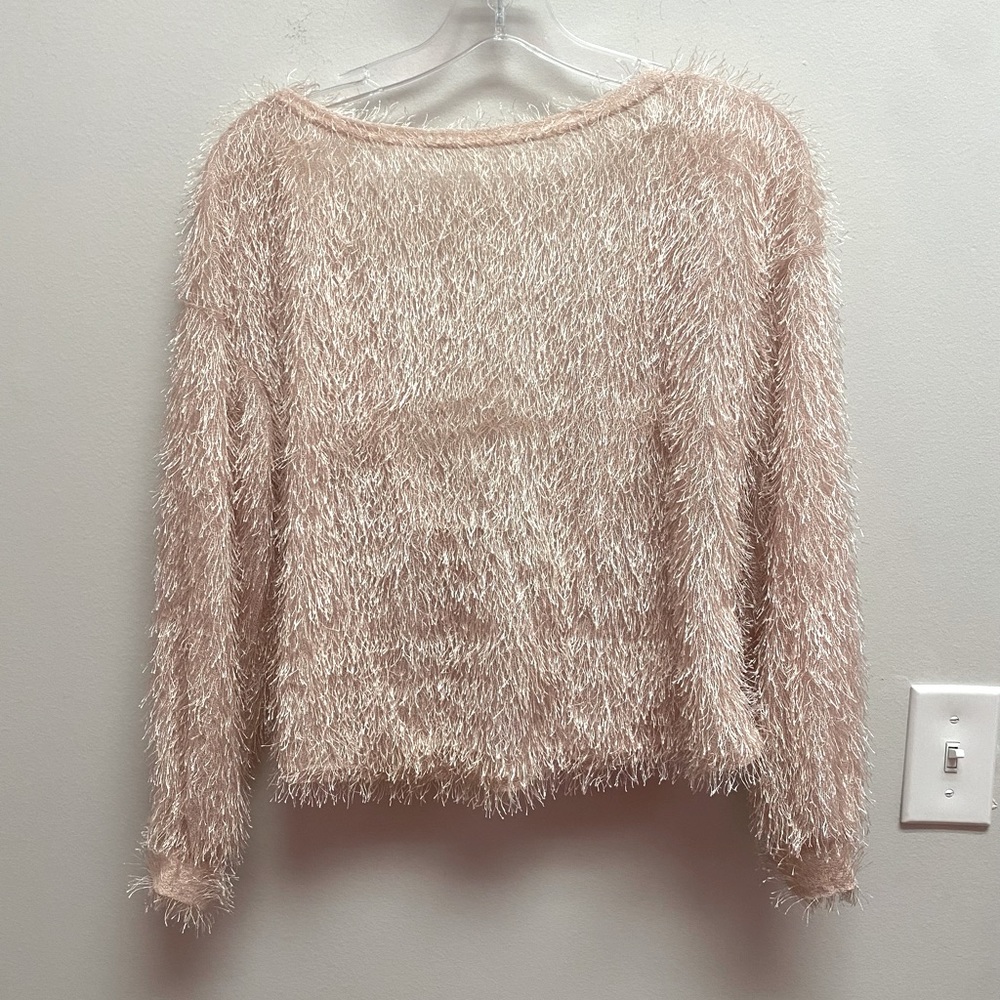 Fuzzy Longsleeve Backless Blouse